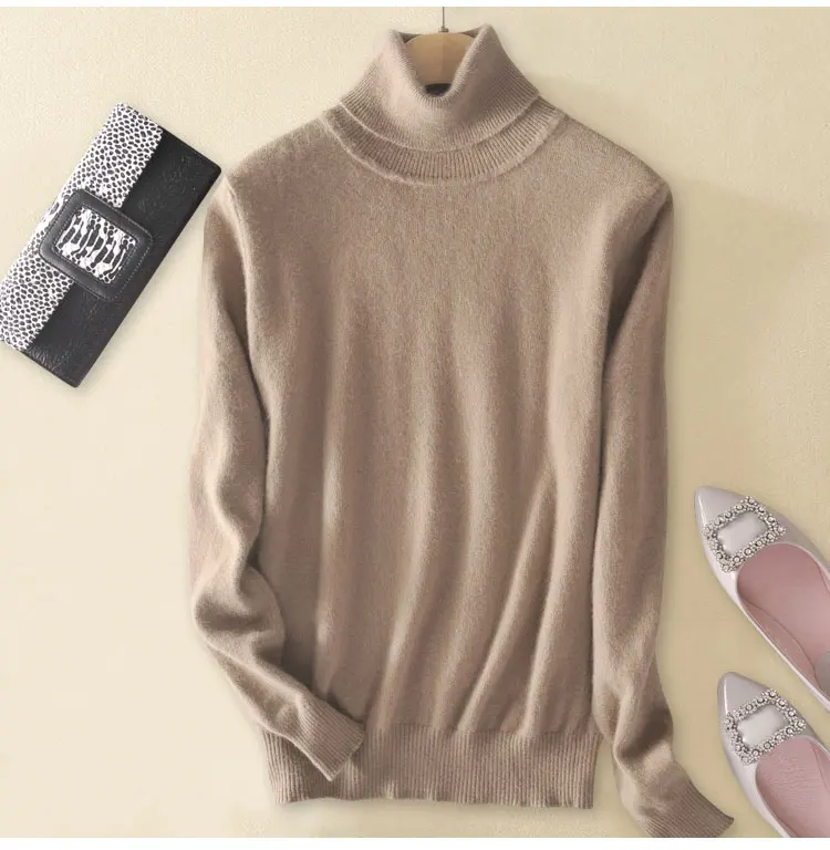 

High Quality 2019 Autumn winter pull femme Soft Comfortable Women Turtleneck Pullover Solid Cashmere Sweater