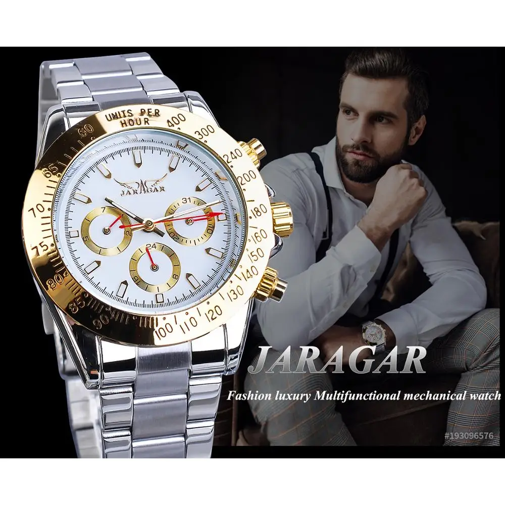 Jaragar Montre Homme мужские часы автоматические Модные золотые из нержавеющей стали спортивные механические наручные часы Relogio