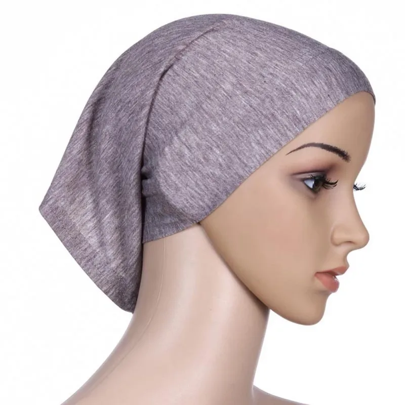 Мусульманский шарф-хиджаб шарф Мерсеризованный ватный цилиндр Кепка TC30 Женская крышка головной платок под головной платок шляпа - Цвет: Серый
