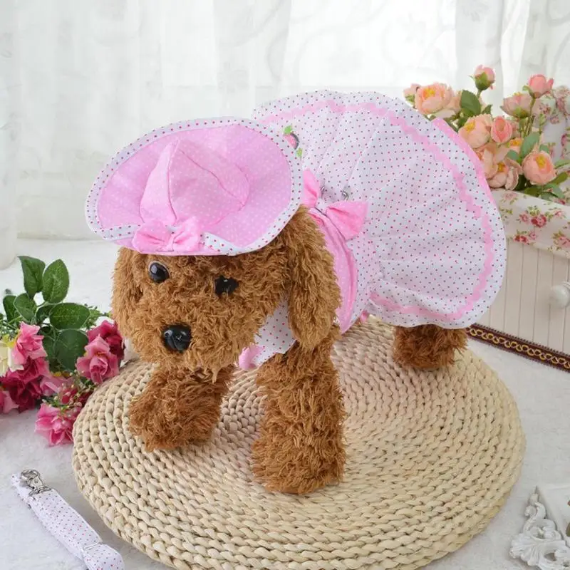 4 шт./компл. собака летнее платье щенок физиологические Pots Pink пинты брюки Pet Костюмы+ шляпа+ тягового каната юбки