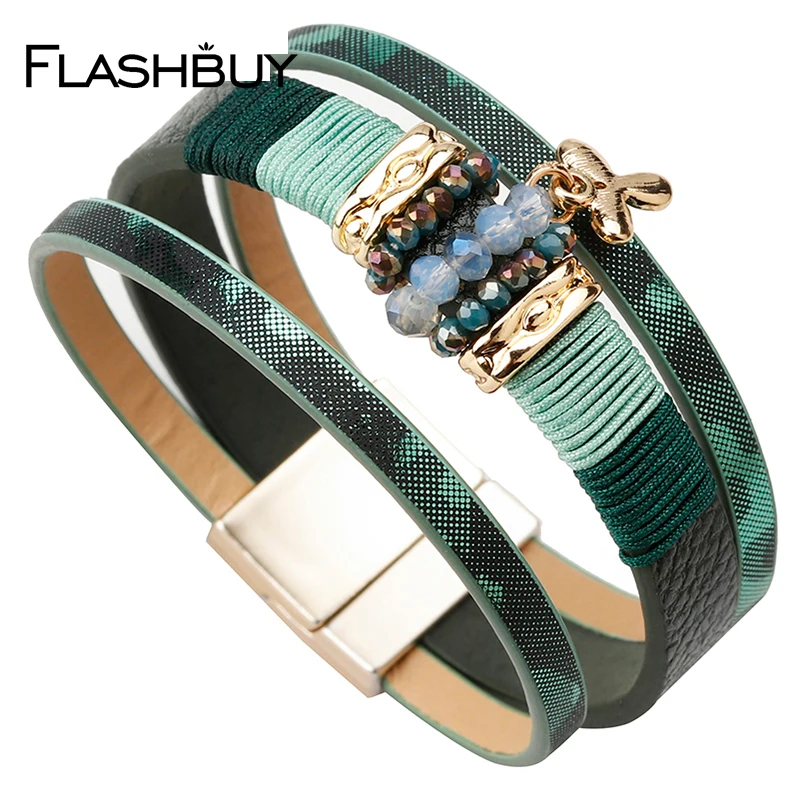 

Dark Gray Dark Green Rhinestone Leather Beads Crystal Bangles Bracelets For Women Love Bangle Decoration Clothes Accessories
