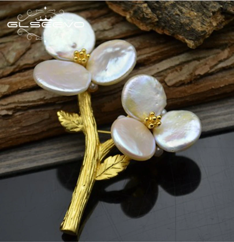 

GLSEEVO Natural Fresh Water Baroque Pearl Flower Brooch Pins And Brooches For Women Dual Use Designer Luxury Fine Jewelry GO0264