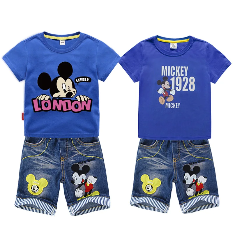 

Boys Clothes Summer Cartoon Mickey Shorts Denim Pants Suit Kid Clothes 2019 Short Sleeve T Shirt Jeans Mickey Mouse Clothing
