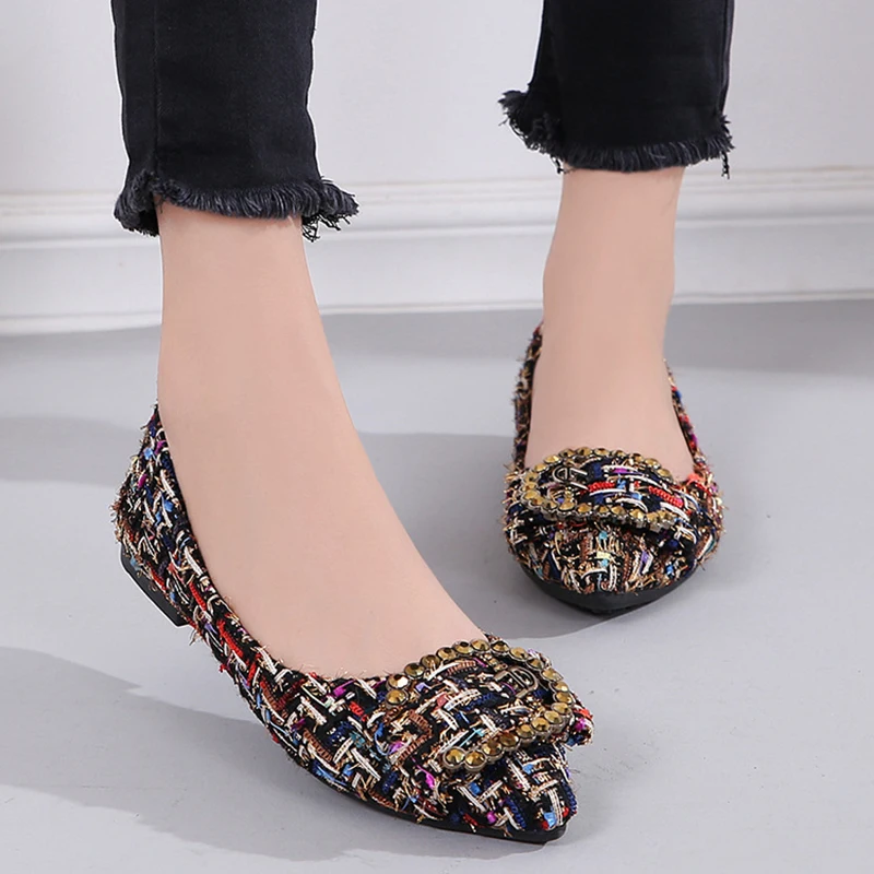 Women Flats Brand Female Single Shoes Women Shoes Slip On Rhinestone Round Toe Casual Shoes Spring Autumn New Arrival DE