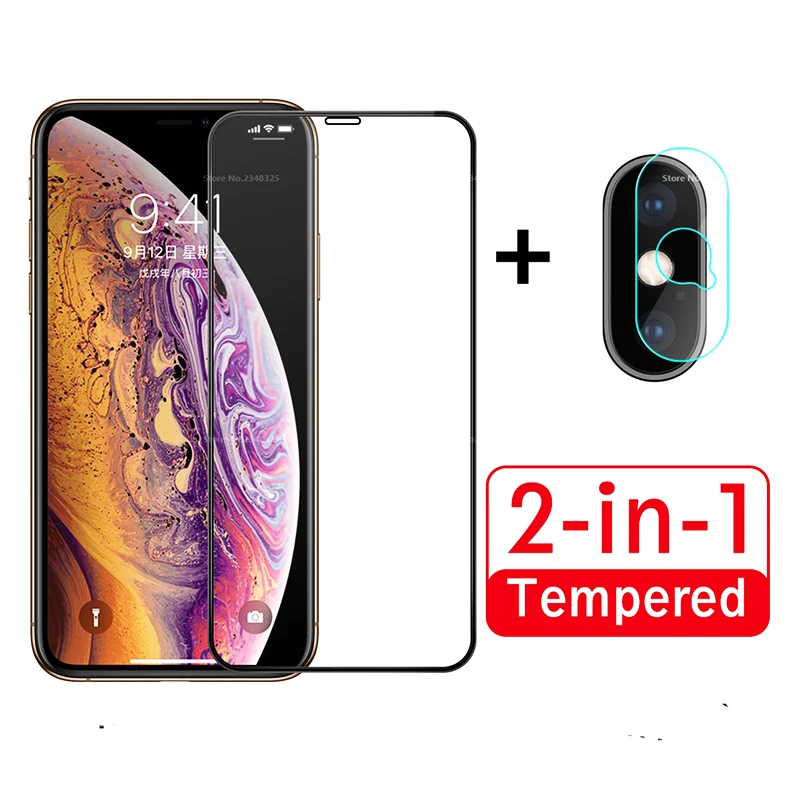 

2 in 1 Camera Lens Film Tempered Glass For iPhone X XR XS Max Full Cover Screen Protector For iPhone 8 7 Plus 7Plus 7G Glass