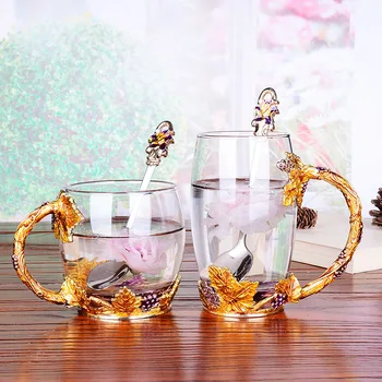 

301-400ml fruit juice cup enamel lovely tea cup heat resistant crystal glass goddess cup home creative juice cup