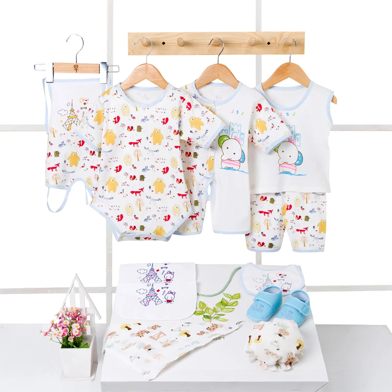 0-12M Newborn Baby Clothes Set 12PCS Unisex Infant 100%Cotton Boys Girls Suit Cute Clothing Hat Bib Hand Cover Baby First Walker