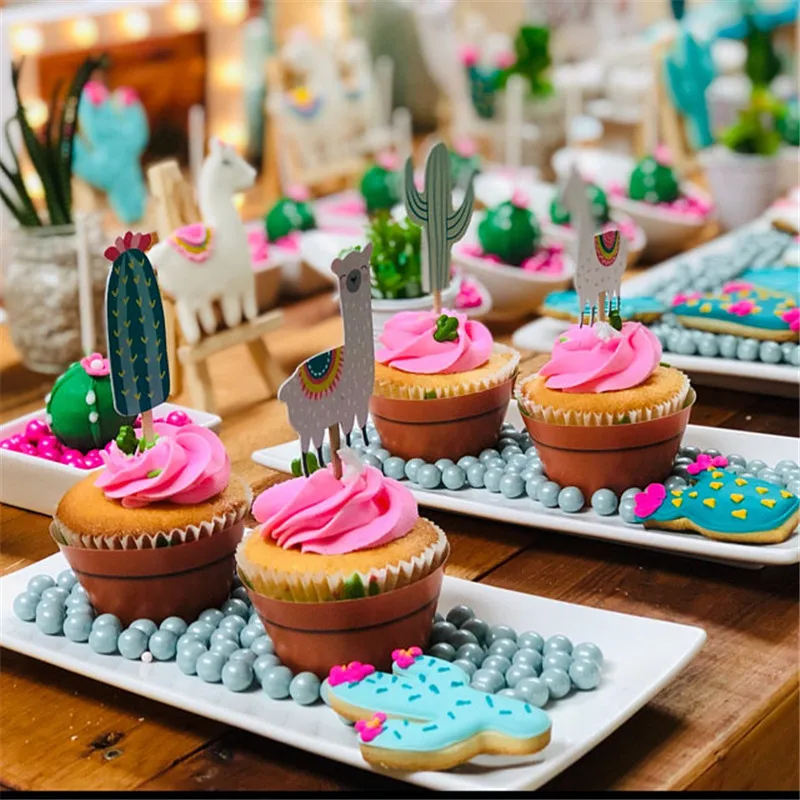 Животные Альпака топперы на торт для вечеринки день рождения украшения для детей флажки для торта кактус лама Альпака Единорог вечерние топперы для кексов