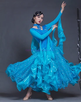 

New Ballroom dance costumes senior embroidery long sleeves ballroom dance dress for women ballroom dance competition dresses 048