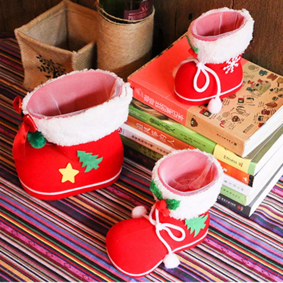 S/M/L Red Christmas Flocking Boots Socks Candy Box Christmas Tree Decoration Home Ornaments Laser Package Supplies
