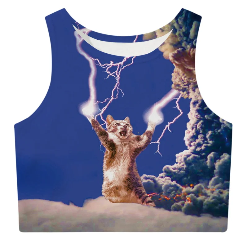 

Women Clothes Summer Crop Tops Cat Thunder Funny Animal Printed Tank Top Women Casual Vest Crop Top Women Female
