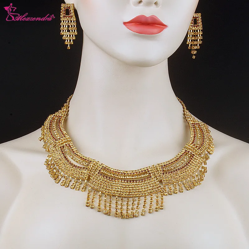 Alexzendra Golden Wedding Jewelry Flower Shape Classic Style Bridal Necklace Luxury Crystal Rhinestones Jewelry for Women Alexzendra Golden Wedding Jewelry Flower Shape Classic Style Bridal Necklace Luxury Crystal Rhinestones Jewelry for Women