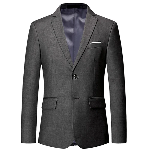 New listing luxury men's blazer large size 6XL Slim solid color jacket, fashion business banquet wedding dress jacket S-6XL - Цвет: gray