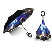 Coupe-vent Inverse Pliage Double Couche Inversé Chuva Parapluie Auto Stand À L’intérieur de la Pluie Protection C-Crochet paraguas s27