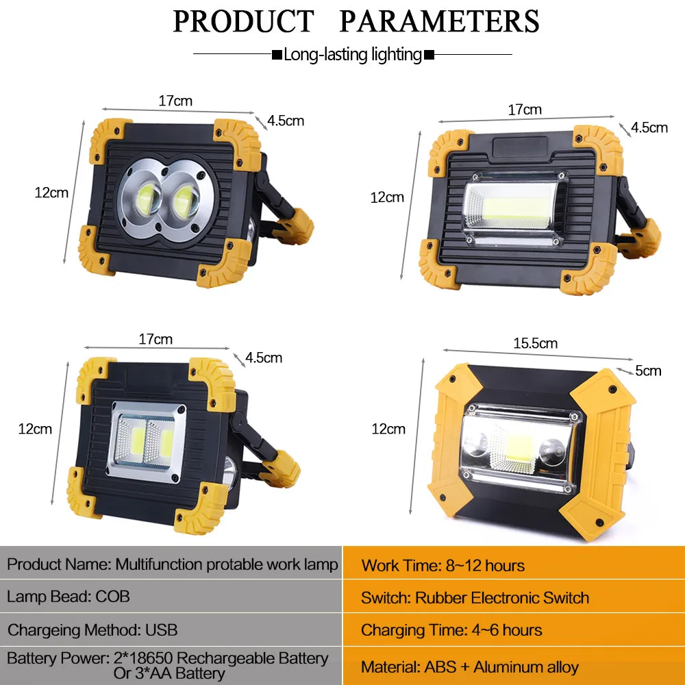  100W Led Portable Spotlight Work Light USB Rechargeable Flashlight 2*18650 Or 3*AA Battery For Hunt