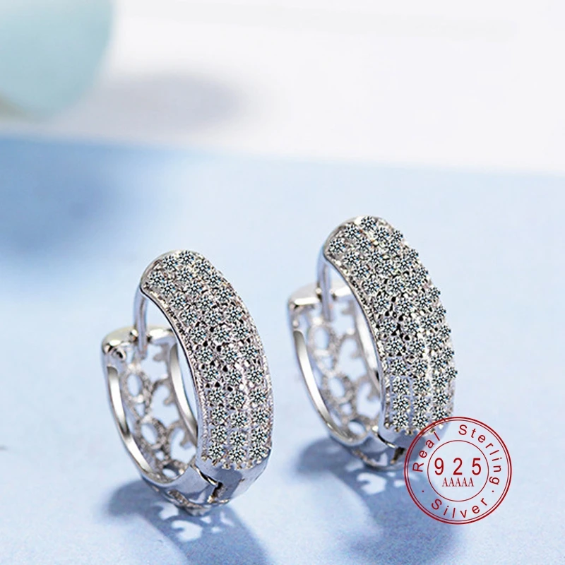 

Luxury Real 925 Sterling Silver Small Circle Round AAA+ CZ Zircon Stud Earrings For Women Wedding Engagement Jewelry GIFT Bijoux