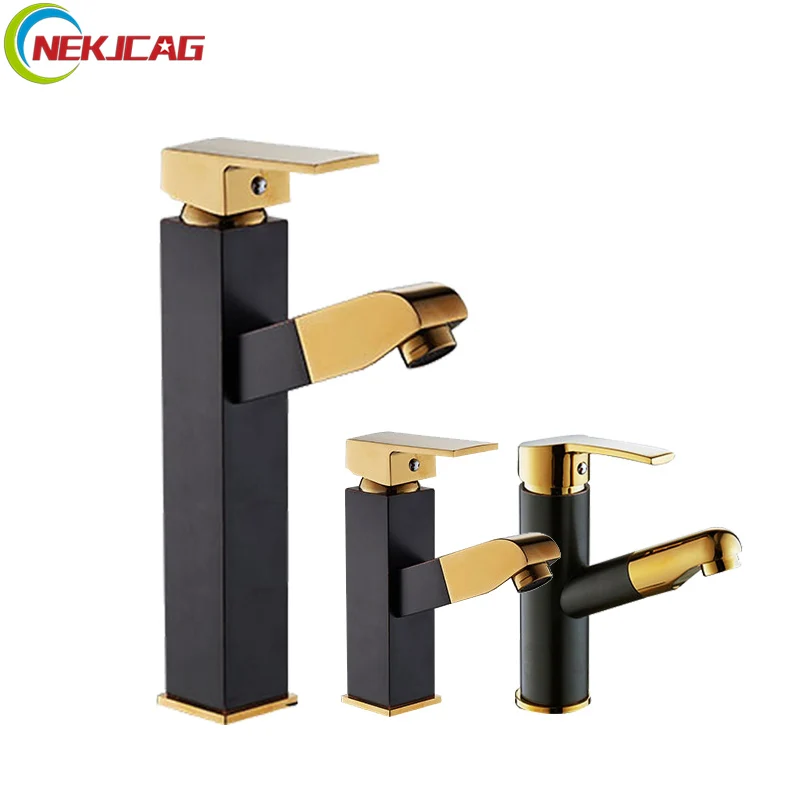 

Luxury Style Basin Faucet ORB Golden Colour Mixer Taps Single Handle Pull Out Cold and Hot Water Faucet