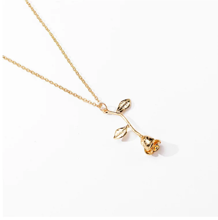 

Fashion Jewelry Collier Sliver Gold Rose Gold Rose Statement Pendant Necklace Women's Beauty and Beast Jewelry Lovers Gifts
