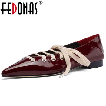 

FEDONAS Retro Pointed Toe Genuine Leather Shoes Woman Corss-tied Vintage Prom Low Heeled Pumps Spring Summer Sexy Party Shoes
