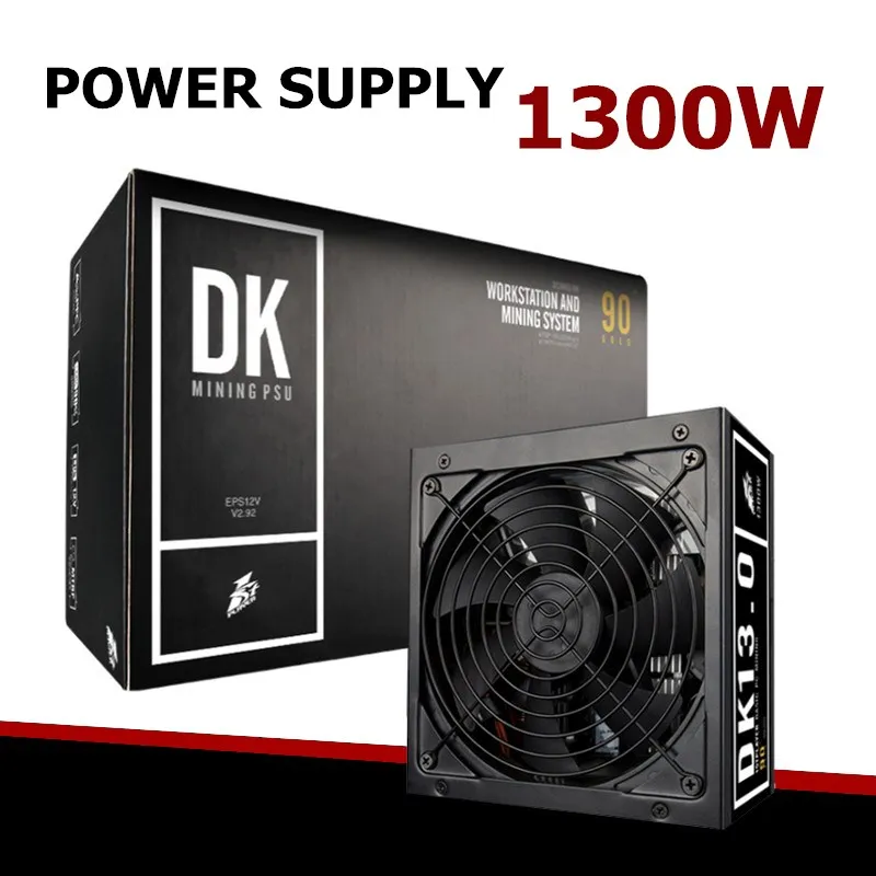 

New 1300W ATX Mining Power Supply PS-1300BTP Ballbearing Fan with European Power Line 24Pin Eth Rig Ethereum Coin Miner Machine