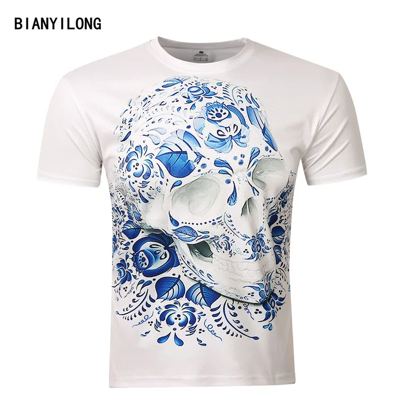 2017 BIANYILONG Skull T shirts Men Plus Size Club Motorcycle Tees 3D ...