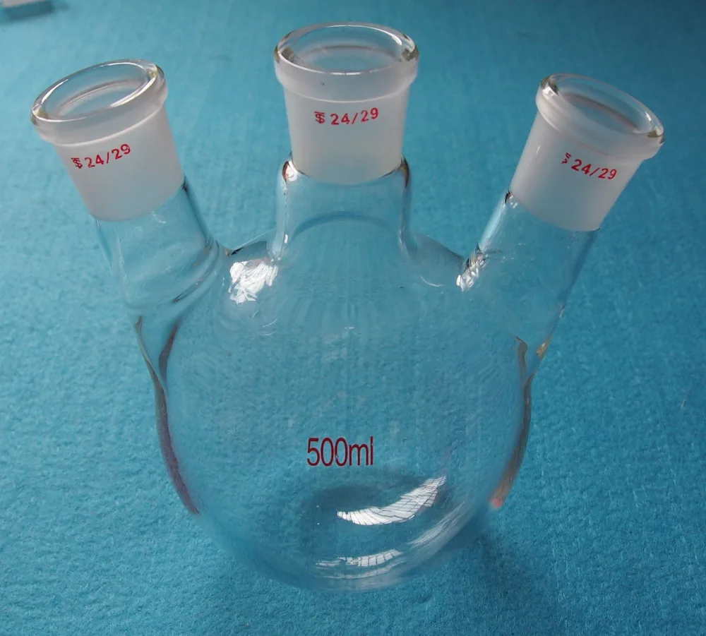 500ml,3 necks,24/29,Round Bottom Glass Flask,Lab Boiling Bottle,Three