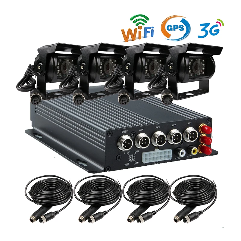 Free Shipping 4 Channel 128GB SD 3G GPS WiFi Mobile Vehicle Car DVR Recorder Kit Car