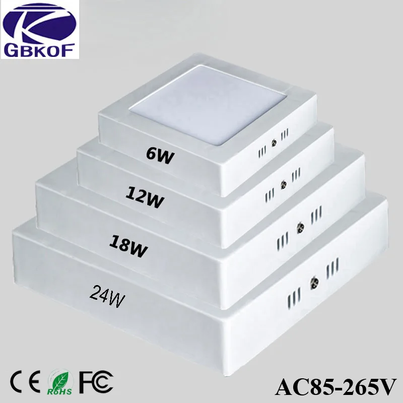 Diseño moderno cuadrado 6 W 12 W 18 W 24 W LED Panel de luz de superficie montado techo Downlight lámpara del bulbo 2835smd lámpara lamparas luminaria