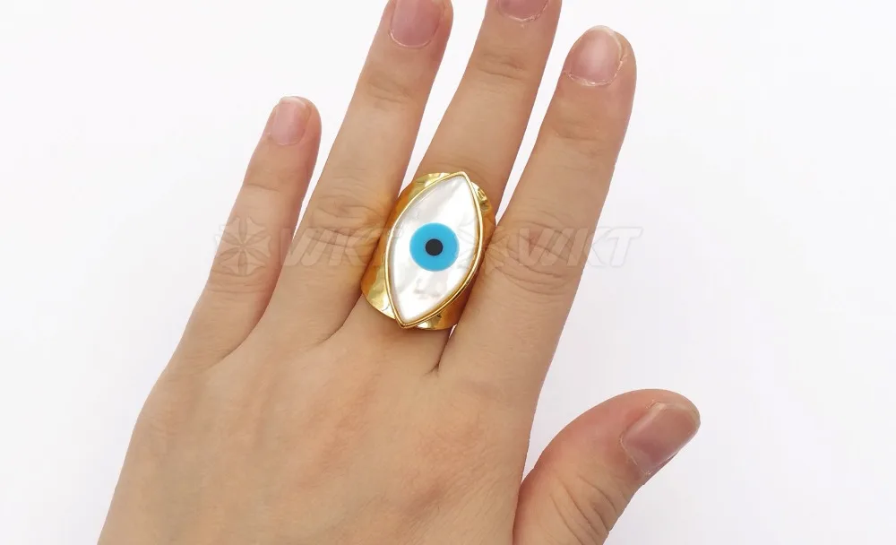 WT-R312,, кольца в виде сглаза, натуральная морская раковина с золотым ободком, очаровательные Регулируемые кольца для женщин, Изящные Ювелирные изделия для глаз