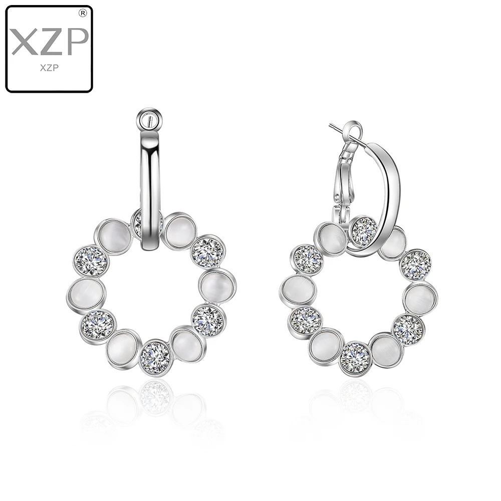 

XZP New Fashion White Opal Women Round Crystal from Austrian Hoop Earrings for Wedding Gifts Accessories Pendientes Mujer Moda