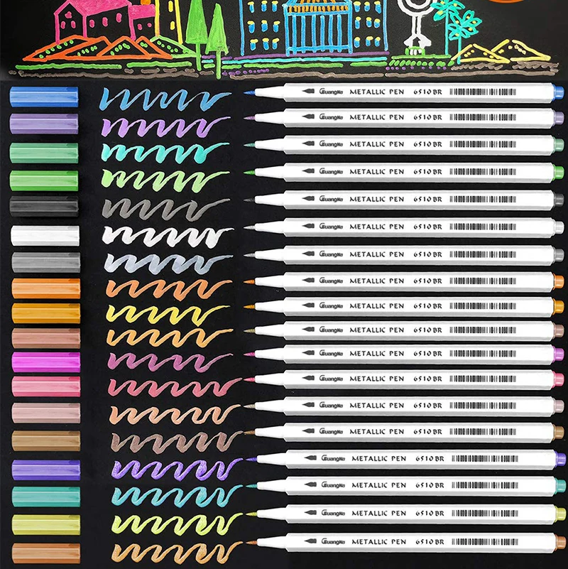 20 разных цветов Металлические маркерные ручки, блестки для рисования, изготовление открыток, поздравление на день рождения, фотоальбом DIY, скрапбукинг