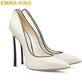 

12CM Women Stiletto Pumps Party Shoes Beige/Pink/Yellow Soft PU Leather Sexy Ladies Thin High Heels Summer Shoes Big Size 11