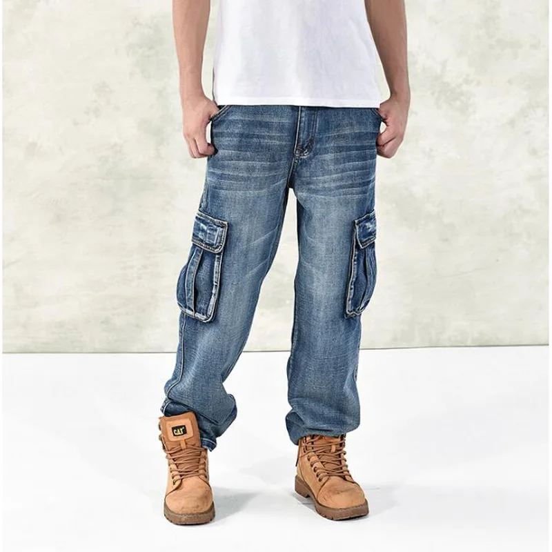 Человек свободные джинсы хип-хоп скейтборд джинсы Мешковатые штаны джинсы в стиле хип-хоп мужские джинсы