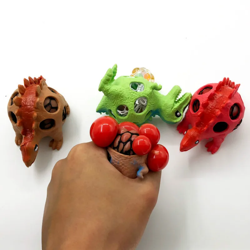 Funny kids toys Squishy Vent Dinosaur Grape Ball Mesh Ball Squeeze Decompression Children's Toys Beads Dinosaur Extrusion Adult 