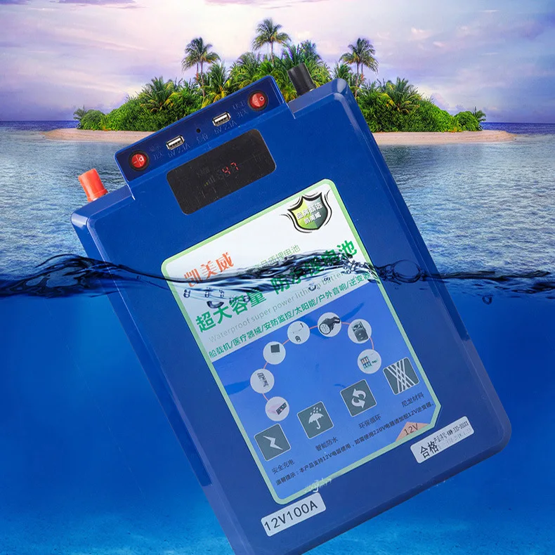 Baratos Batería de polímero de litio de 12V 200AH 100AH 60AH a prueba de agua para motores de barcos, pesca, panel solar, Banco de energía de emergencia al aire libre