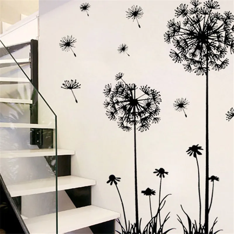 Black Dandelion Flower Wall Sticker Poster Large Wall Stickers Decals