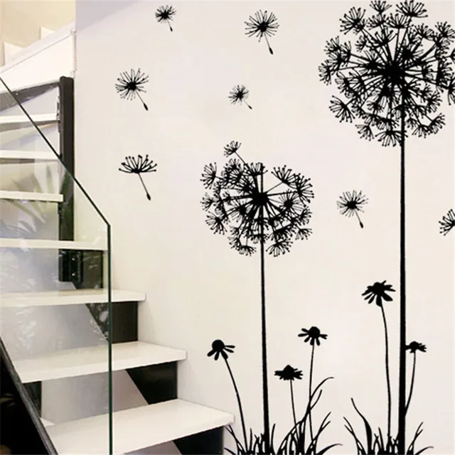 black dandelion flower wall sticker poster large wall stickers