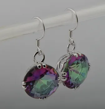 

Free shipping amazing 925 silver from the most mysterious natural topaz seven colored stone's marry to 18 k gold earrings