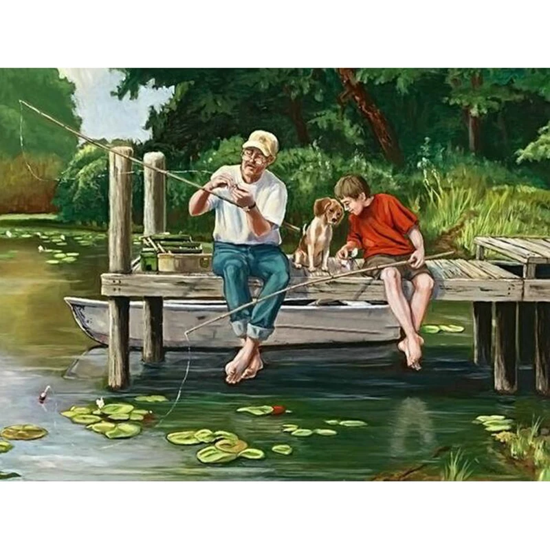 5D diy mosiac needlework fishing man diamond painting cross stitch scenery rhinestone round embroidery pattern v1094 | Дом и сад