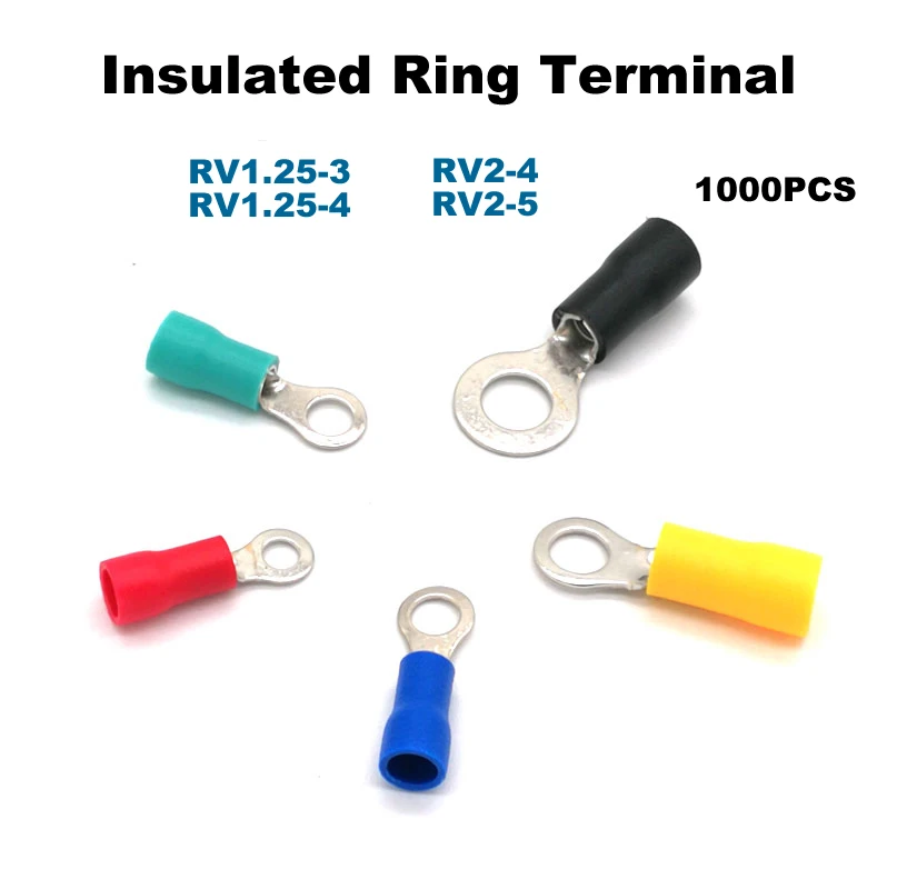 Conector de Fio Cabos de Fiação Pces Anel Isolado Crimp Terminal Elétrico Rv1.25-3 1.25-4 2-4 2-5 Terminales Virolas 14awg 1000