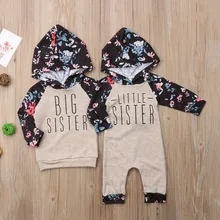 Одинаковая одежда для крупных сестер; Детский свитер с капюшоном; комбинезон для маленьких девочек и топ с капюшоном