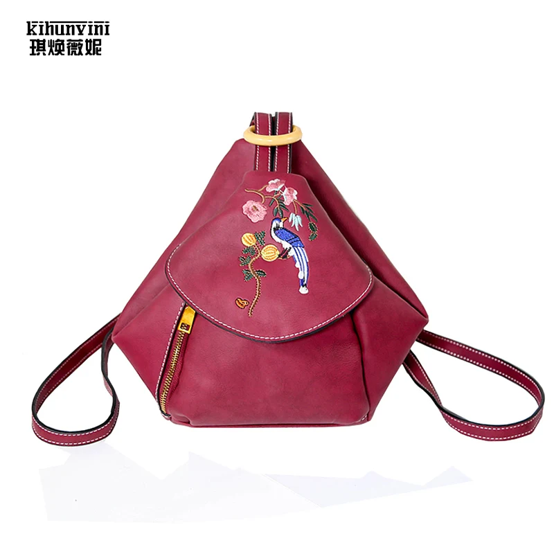

Vintage Flower Embroidery Leather Backpack for Women Shoulder Bags Multi-function High Quality Backpacks Female Bag Mochila 2018