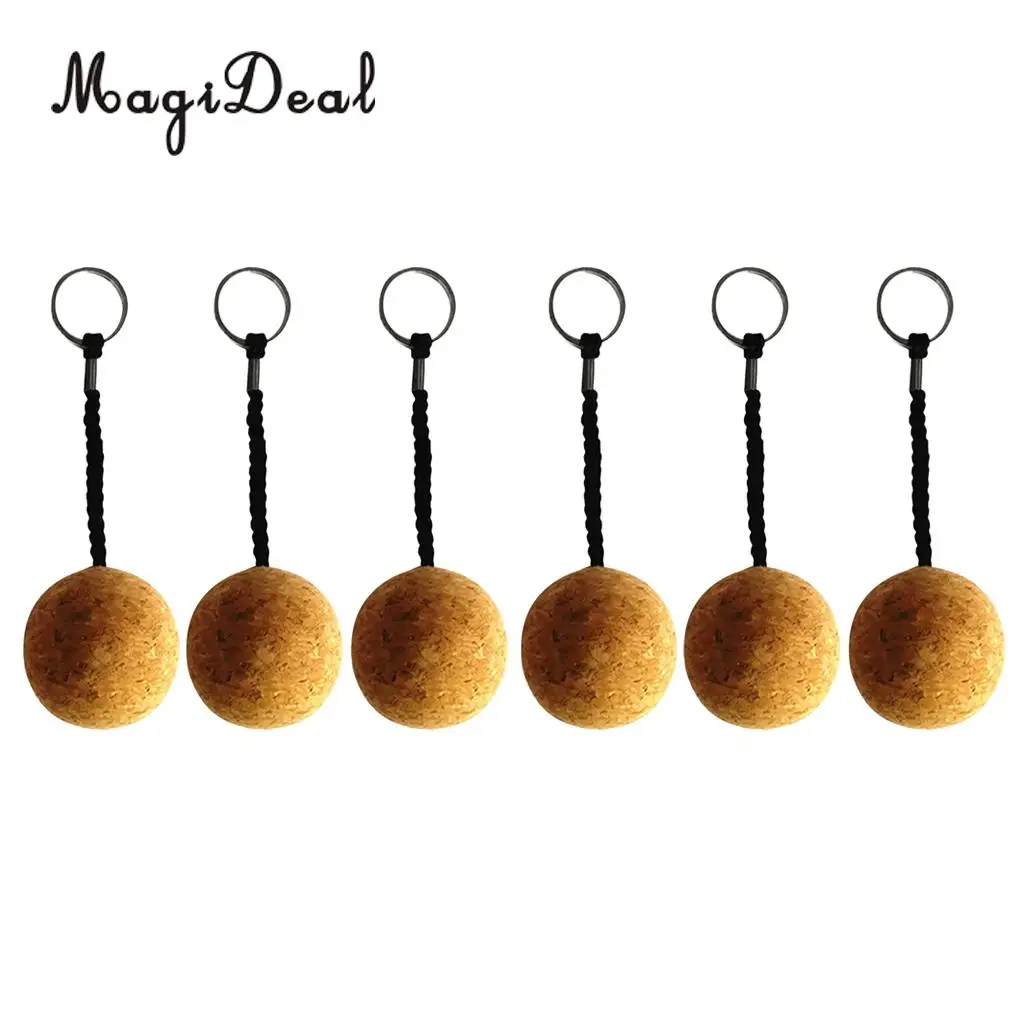 MagiDeal 6Pcs Wooden Ball Floating Cork Water Ball Buoyant Keyring with Cord and Ring for Kayak Boat Yachting Water Sports