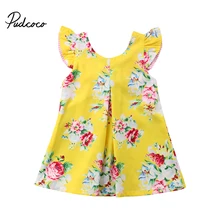 Коллекция года, новое Брендовое желтое платье с цветочным рисунком для малышей летние платья с бантом для малышей Мини-сарафан От 1 до 6 лет
