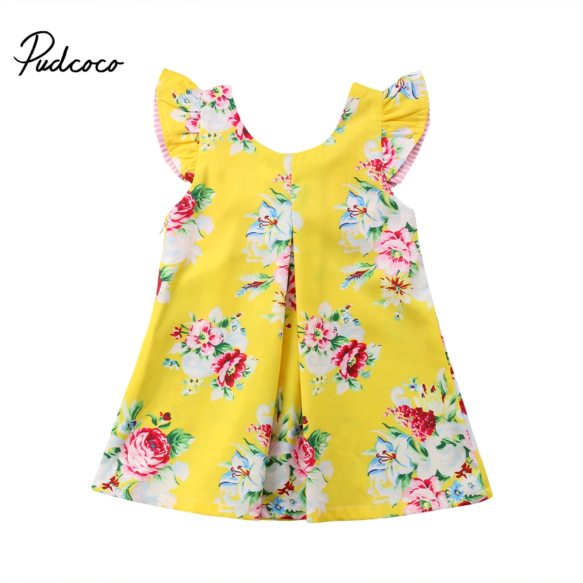 

2018 Brand New Infant Child Floral Yellow Dress Toddler Kids Baby Summer Sleeveles Bowknot Dresses Clothes Mini Sundress 1-6T