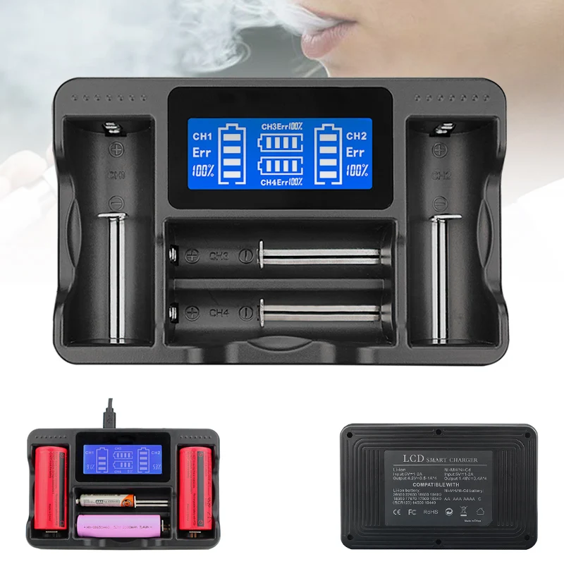 Универсальный 4 слота Micro USB 18650 26650 аккумуляторная батарея зарядное устройство