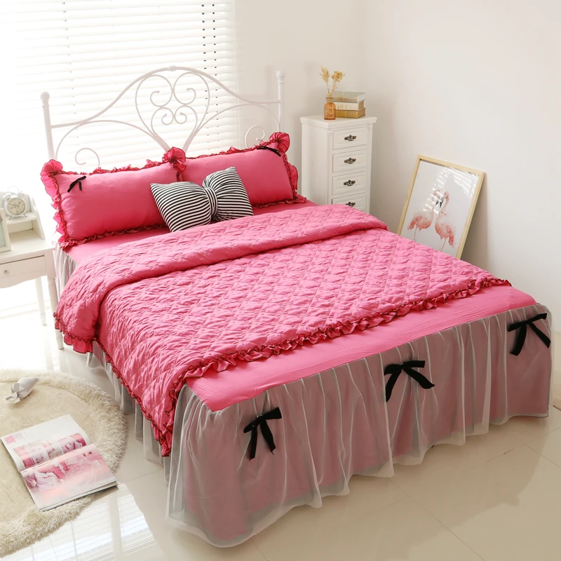 Tencel Korean Princess Style Lace 3 4pcs Quilted Duvet Cover Bed