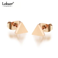 Lokaer/Офисные стильные женские серьги с золотистым или титановым покрытием из стали, глянцевые треугольные серьги-гвоздики, серьги для женщин, подарок для девочек, OGE312