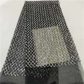 

2018 the latest arrival of beautiful French sequins lace fabrics fashionable and bright African lace fabrics party dresses-YF11
