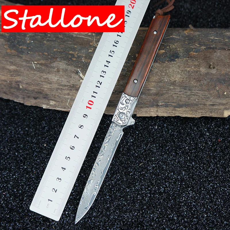 

Stallone Damascus steel folding knife outdoor survival knife camping tactical hunting knife EDC tool pocket knife fishing tool